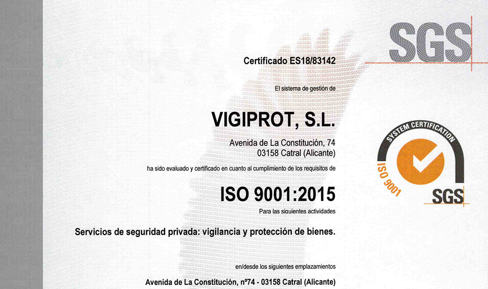 CERTIFICACIÓN ISO 9001, Vigiprot